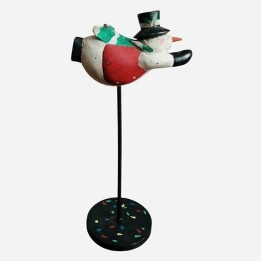 Vintage Dept 56 Flying Snowman on Stand Wood Christmas Figurine 4.5x10